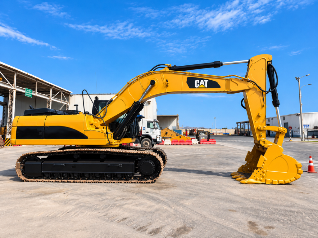 Excavadora CAT en patio industrial