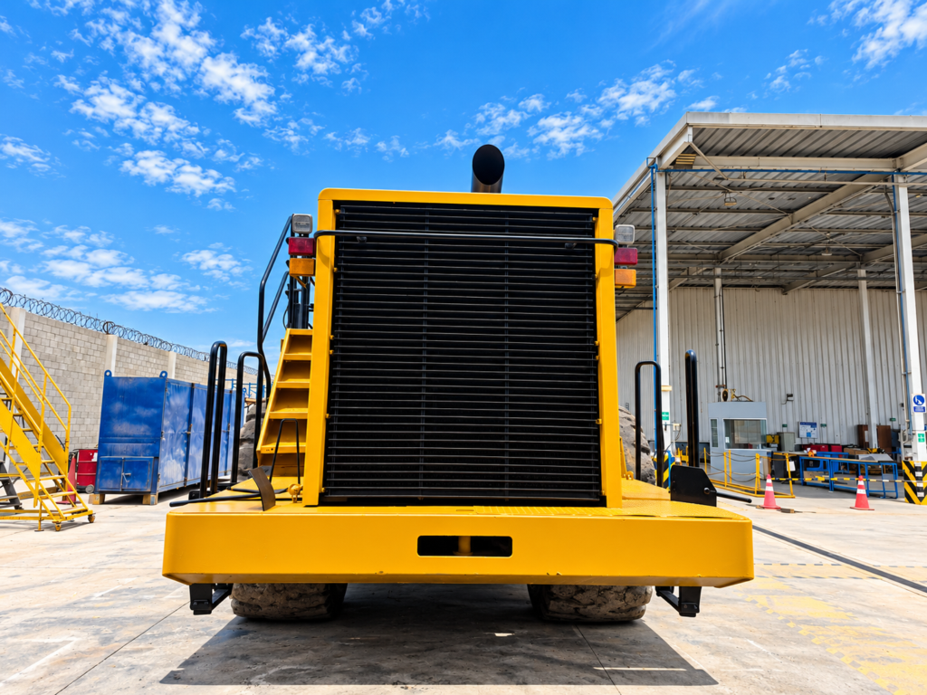 Gigante amarillo en patio industrial